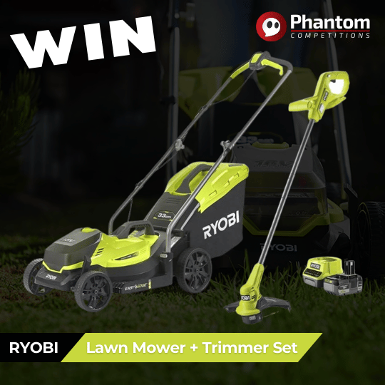 WIN RYOBI 18V ONE+ Lawn Mower & 23cm Grass Trimmer Set - Phantom Competitions