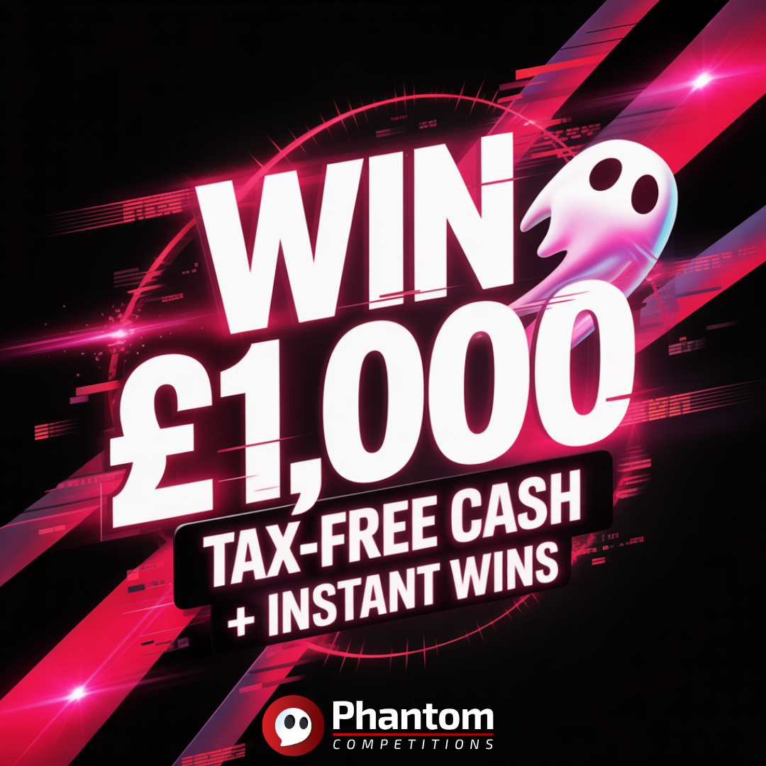 win £1000 tax free cash raffle auto draw competition with phantom competitions, with added instant win cash prizes