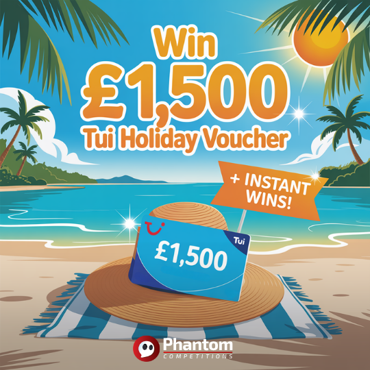 Win £1,500 TUI Holiday Voucher Gift Card with Phantom Competitions. Added Instant Wins for improved chances