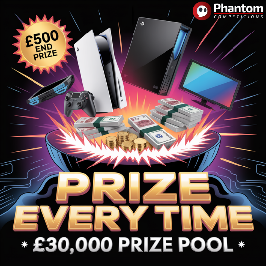 prize everytime instant win raffle competition, win cash and tech prizes instantly with our prize every time instant win with phantom competitions