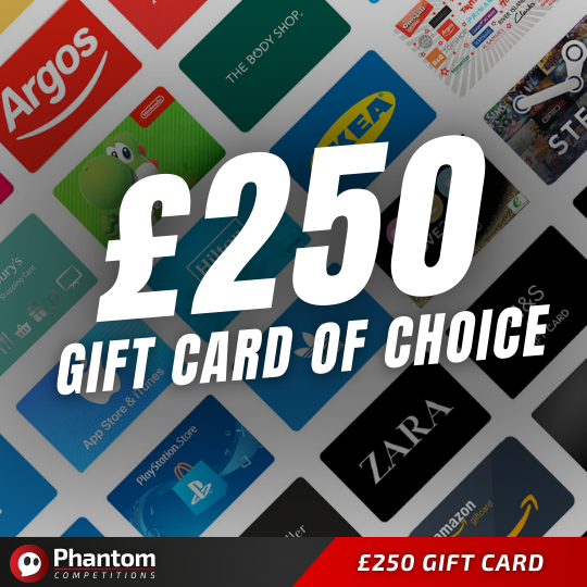 WIN £250 gift card of choice in this raffle draw competition uk, best odds with phantom competitions